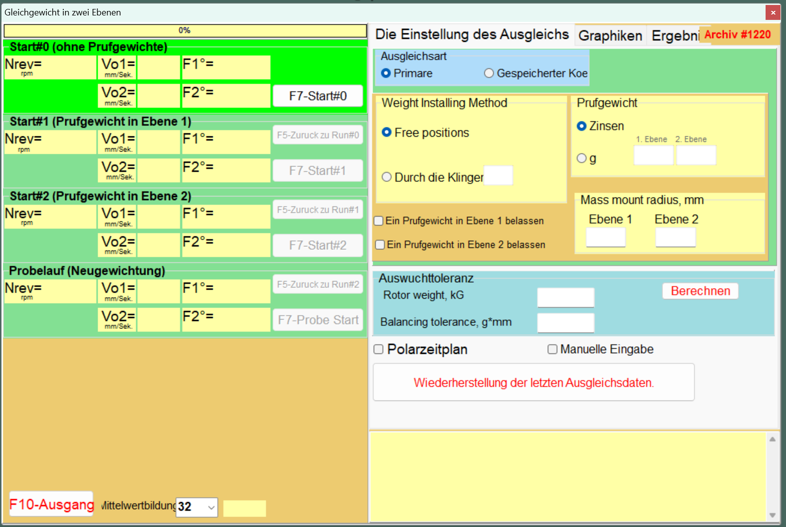 Interfața de introducere a datelor a calculatorului de toleranță ISO 1940 în software-ul Balanset-1A.
